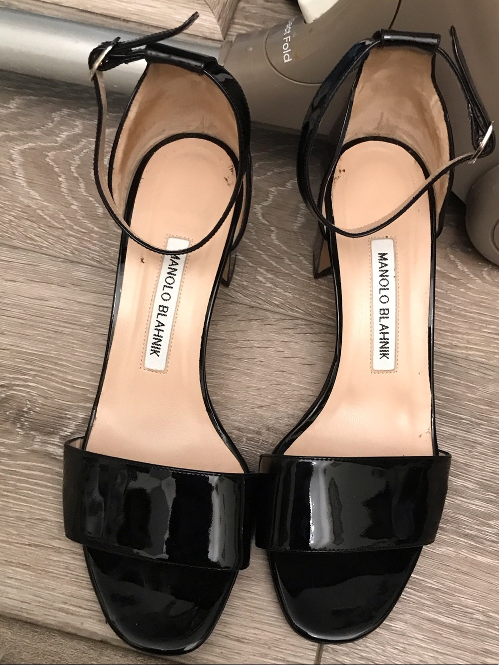 Manolo Blahnik Black Patent Leather Ankle-Strap Heels